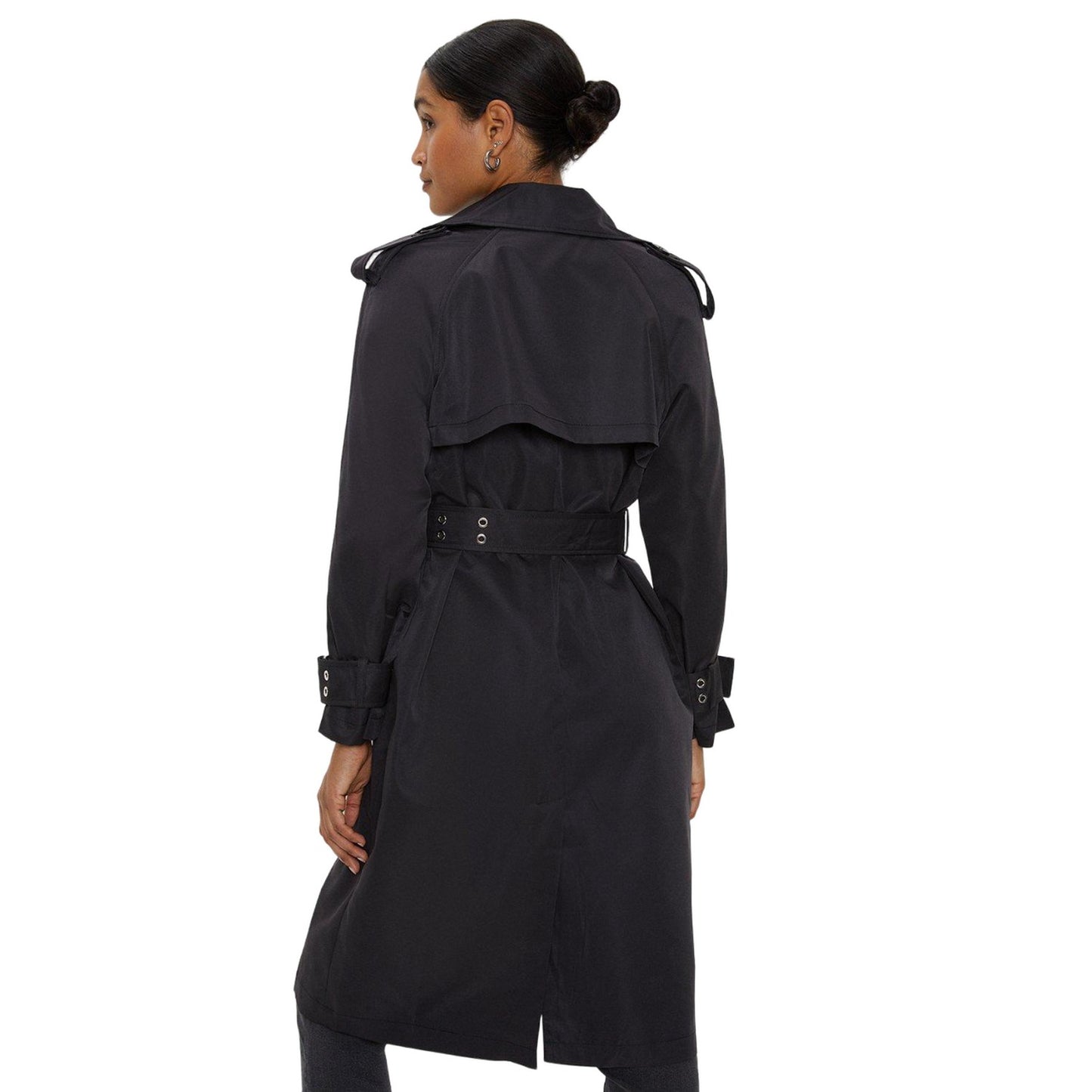 Black - Back - Dorothy Perkins Womens-Ladies Belted Longline Trench Coat