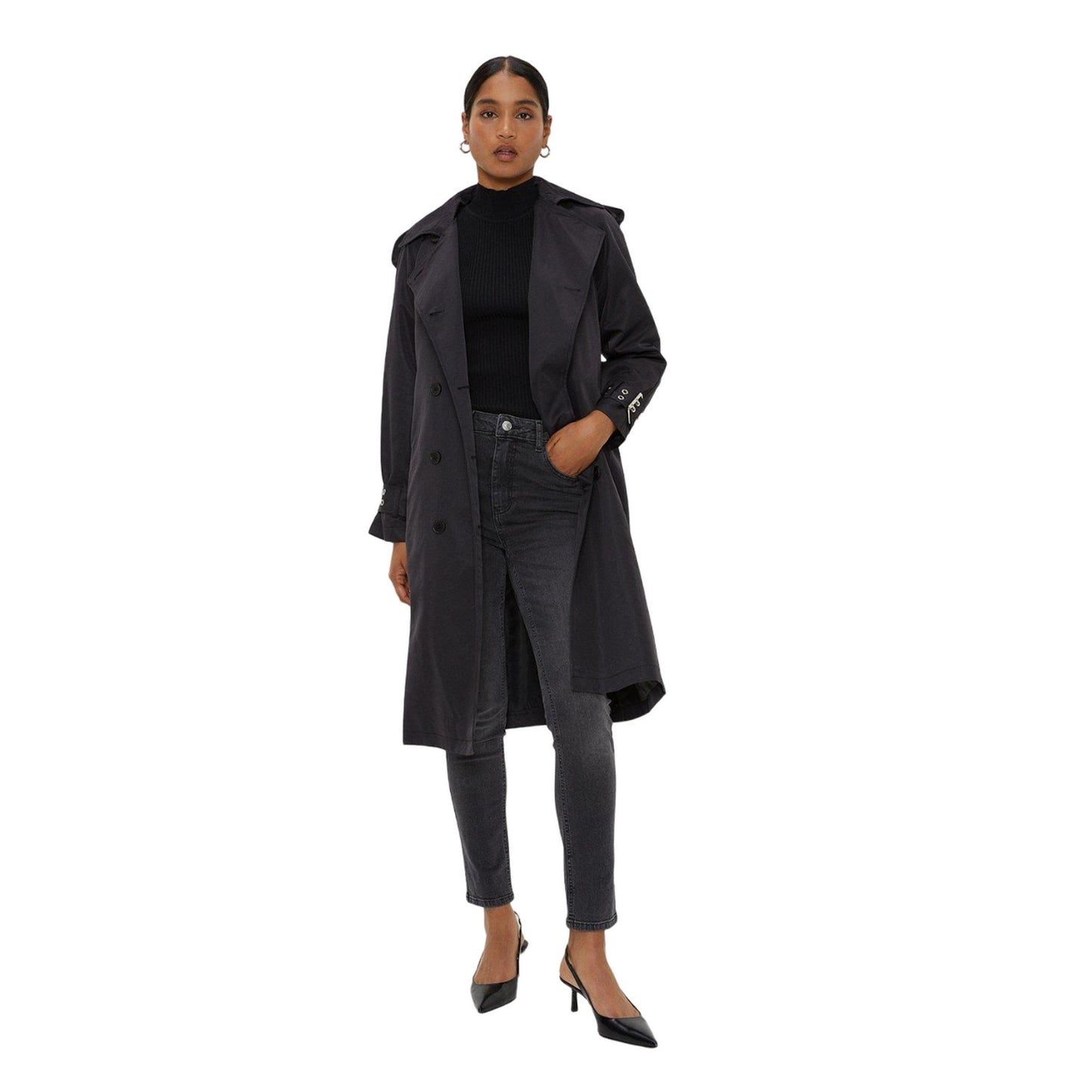 Black - Lifestyle - Dorothy Perkins Womens-Ladies Belted Longline Trench Coat
