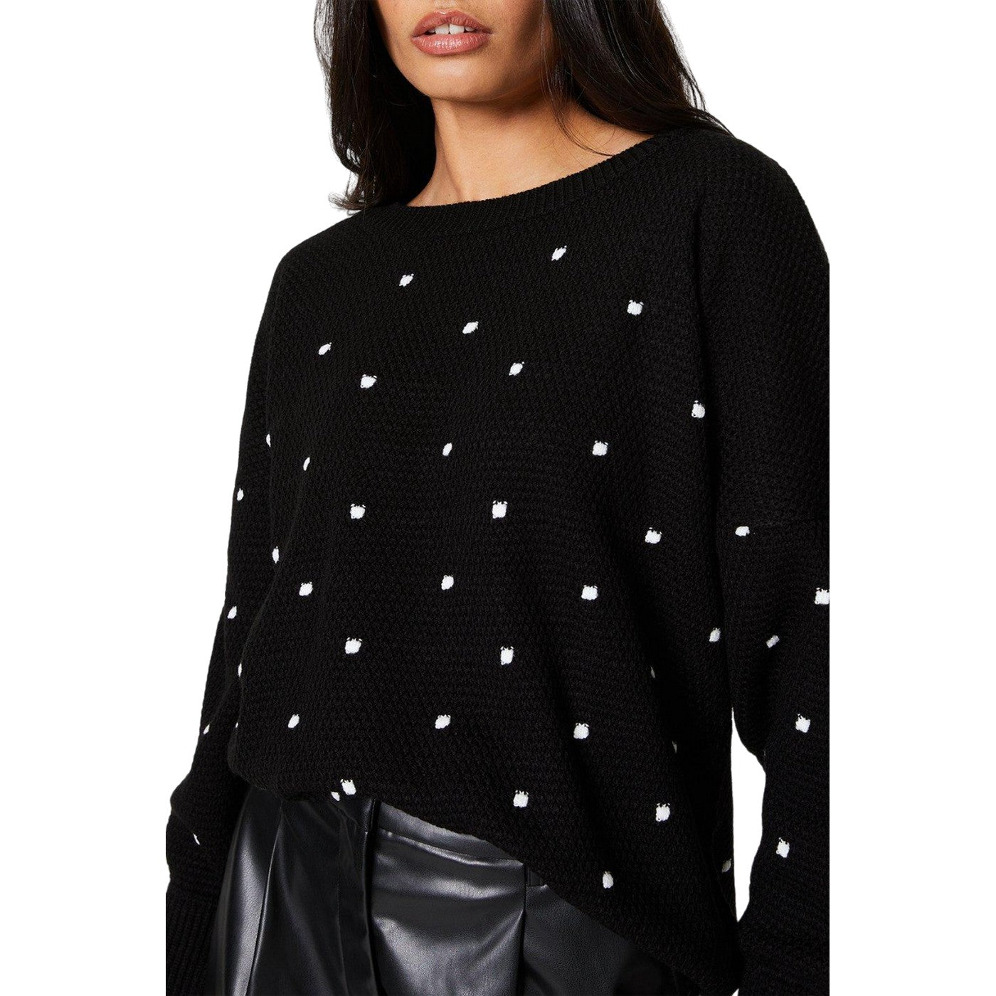 Black - Side - Dorothy Perkins Womens-Ladies Bobble Stitch Crew Neck Jumper