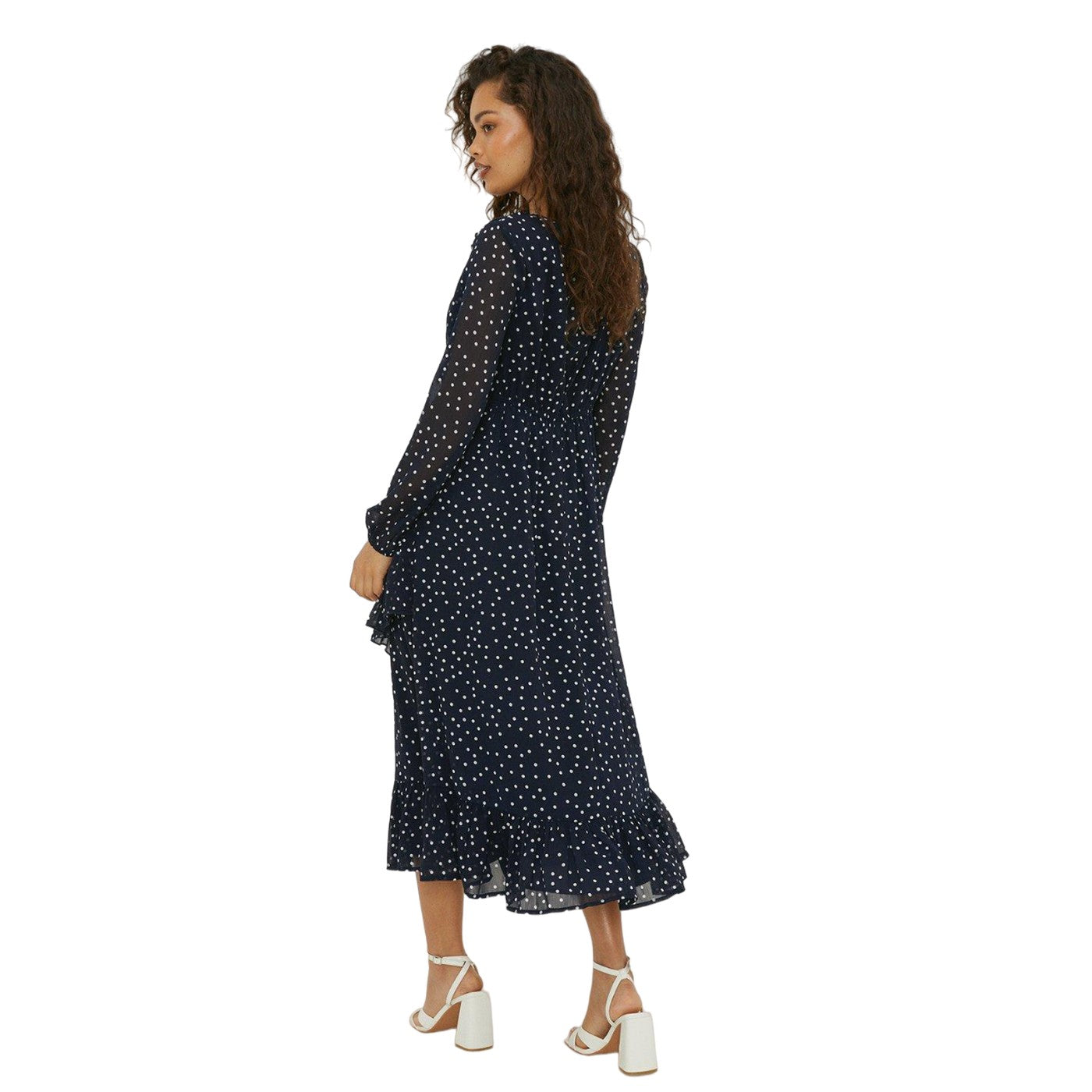Navy - Back - Dorothy Perkins Womens-Ladies Spotted Chiffon Petite Midaxi Dress