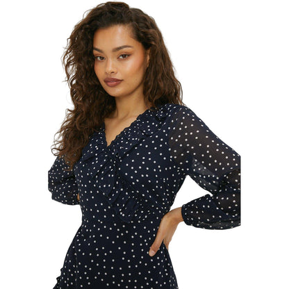 Navy - Side - Dorothy Perkins Womens-Ladies Spotted Chiffon Petite Midaxi Dress