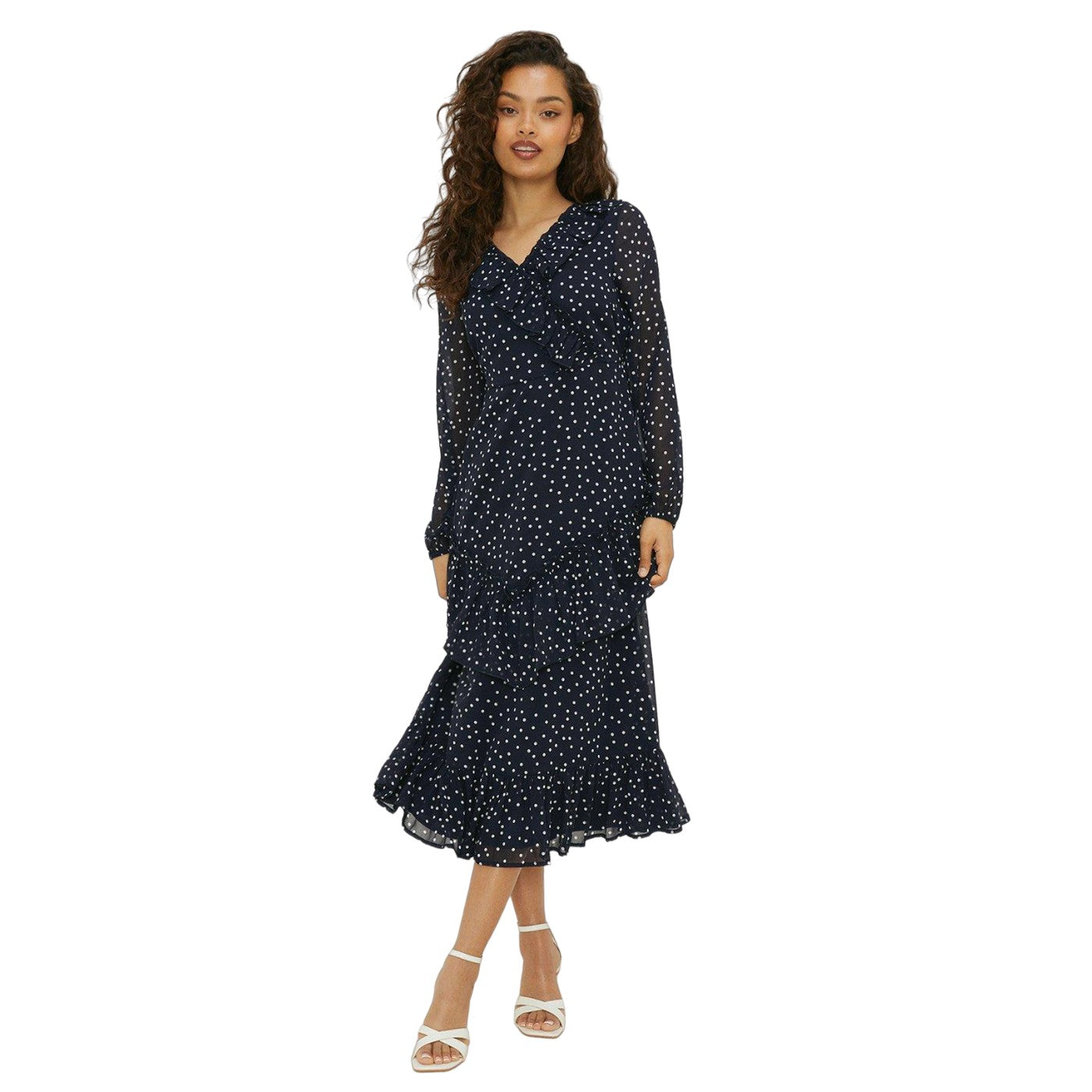 Navy - Front - Dorothy Perkins Womens-Ladies Spotted Chiffon Petite Midaxi Dress