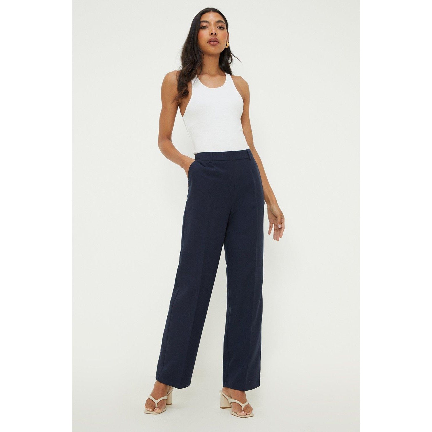 Navy - Front - Dorothy Perkins Womens-Ladies Straight Leg Trousers