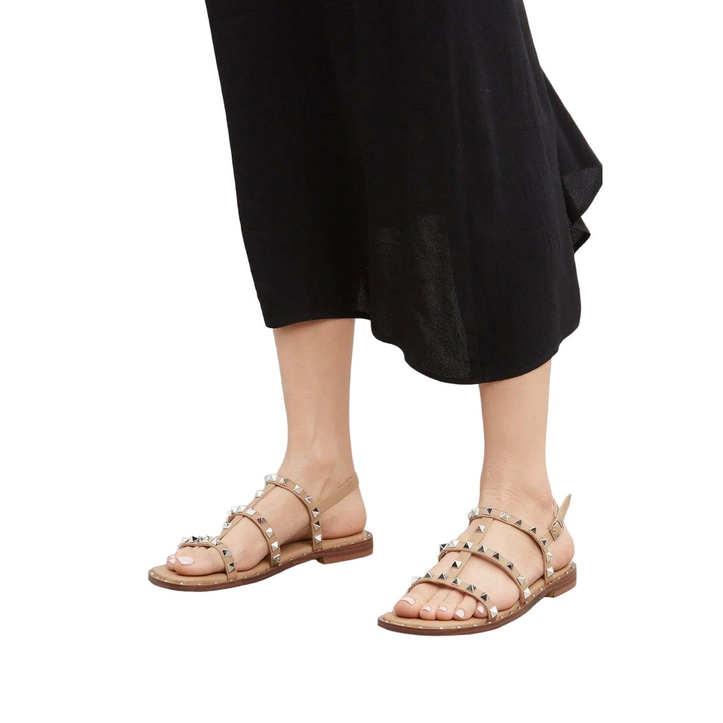 Taupe - Front - Dorothy Perkins Womens-Ladies Fran Studded Flat Heel Sandals