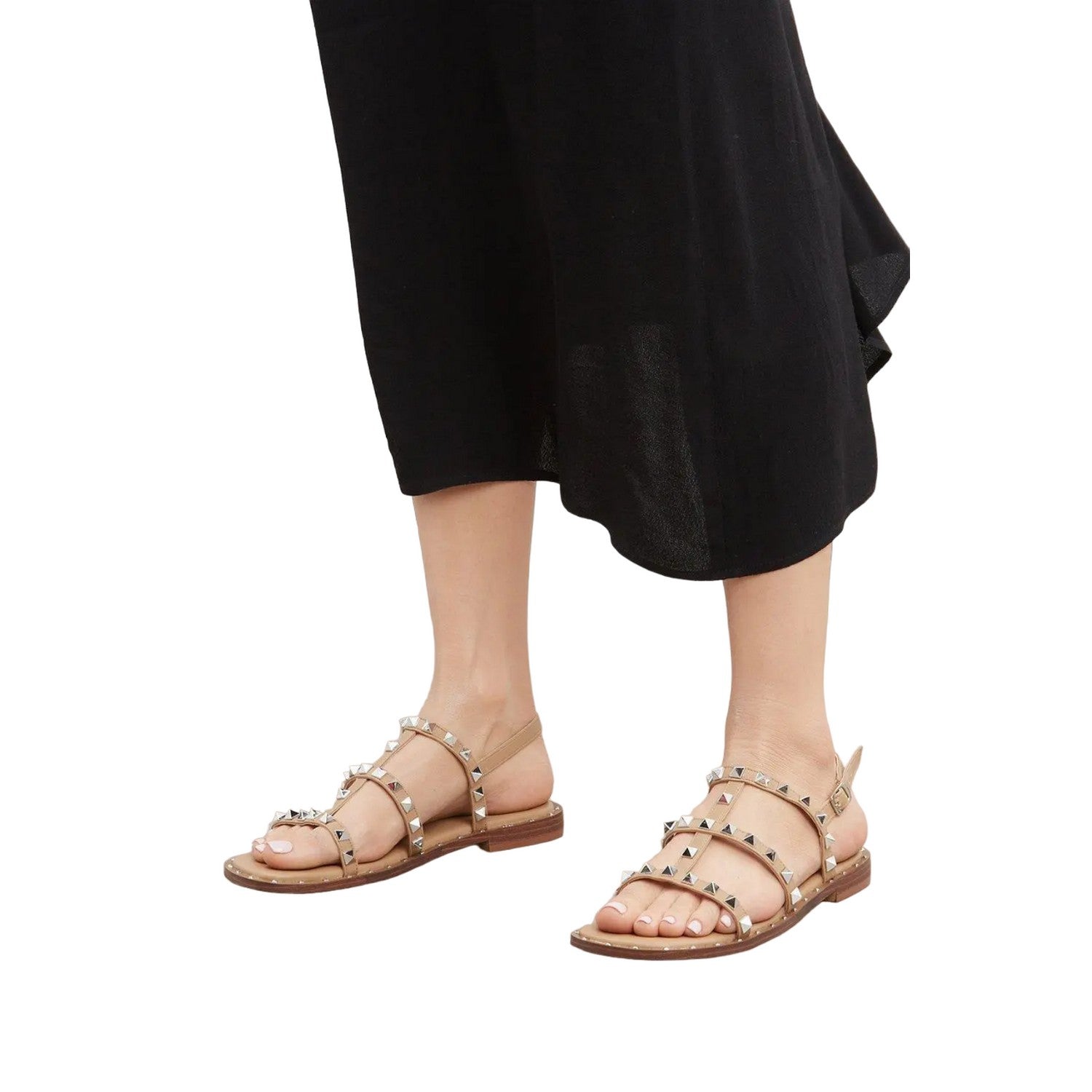 Taupe - Front - Dorothy Perkins Womens-Ladies Fran Studded Flat Heel Sandals
