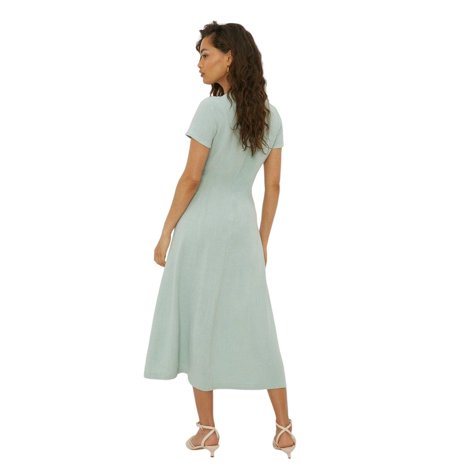 Green - Back - Dorothy Perkins Womens-Ladies Linen Empire Petite Midi Dress