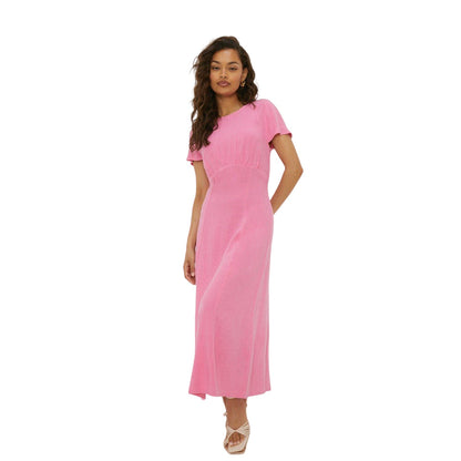 Pink - Front - Dorothy Perkins Womens-Ladies Linen Empire Petite Midi Dress