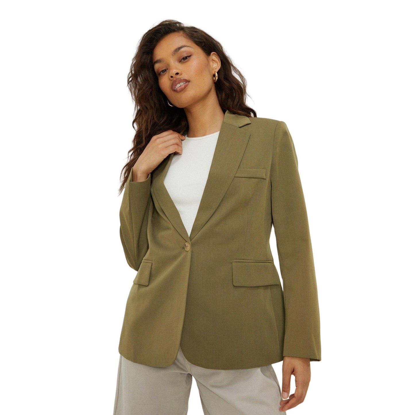 Khaki - Front - Dorothy Perkins Womens-Ladies Single-Breasted Petite Blazer