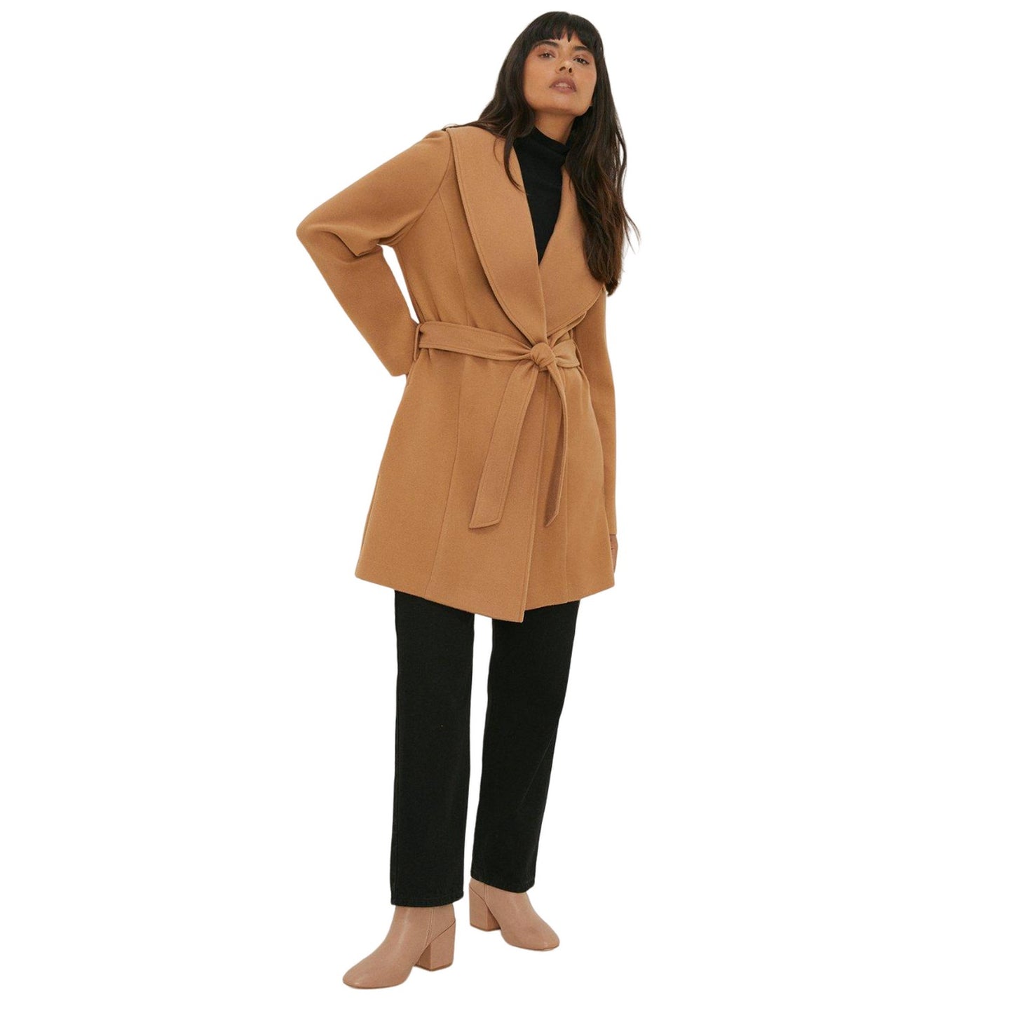 Camel - Side - Dorothy Perkins Womens-Ladies Wrap Coat