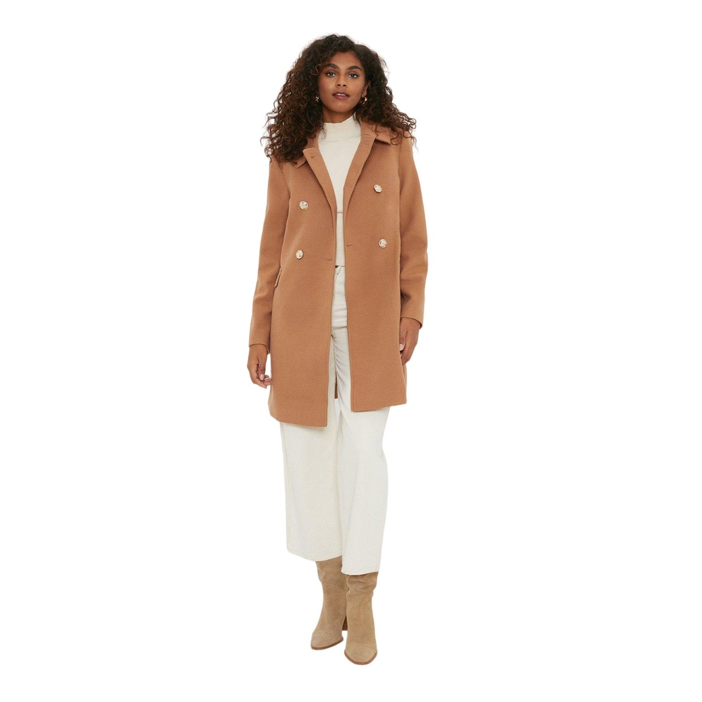 Camel - Side - Dorothy Perkins Womens-Ladies Dolly Military Button Coat
