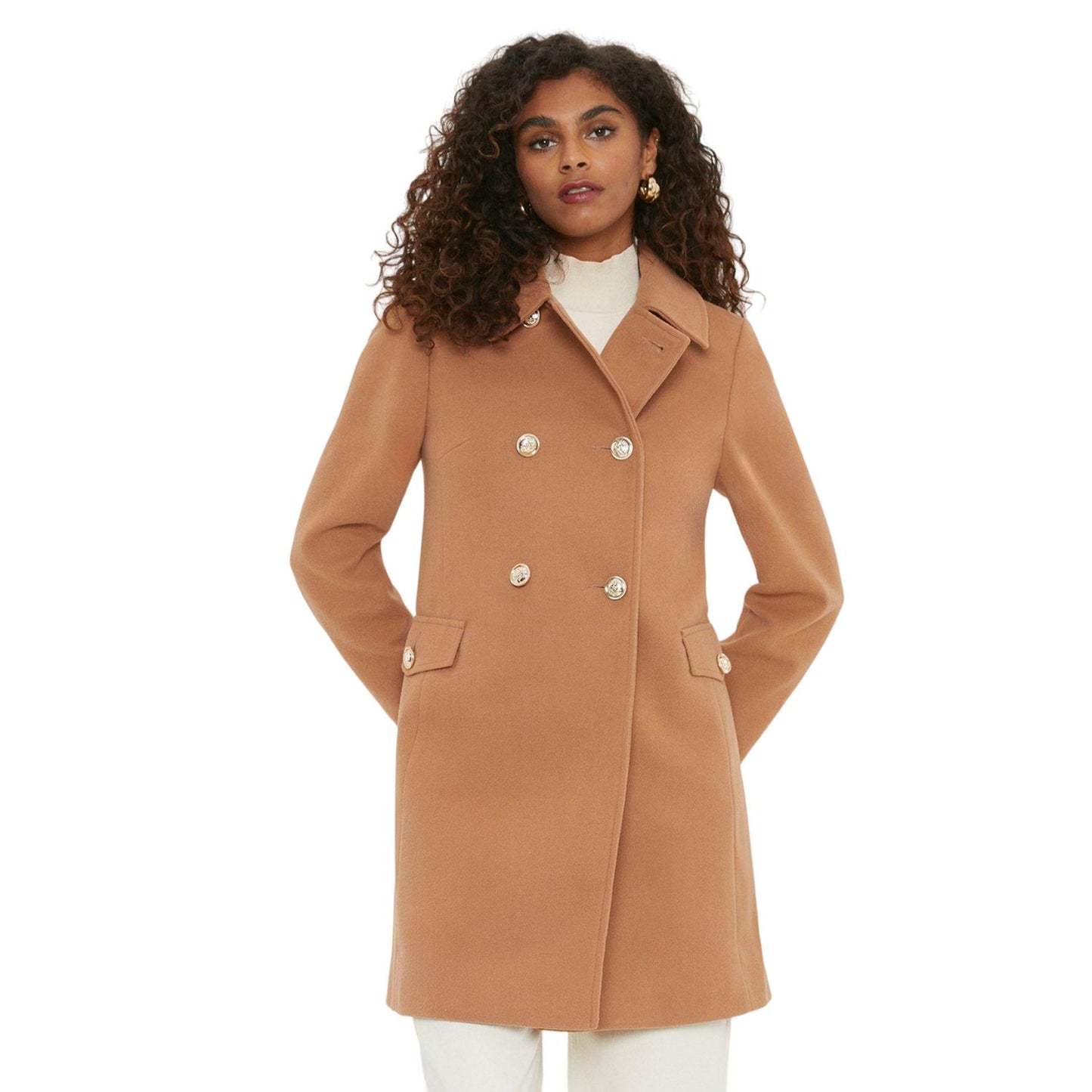 Camel - Front - Dorothy Perkins Womens-Ladies Dolly Military Button Coat