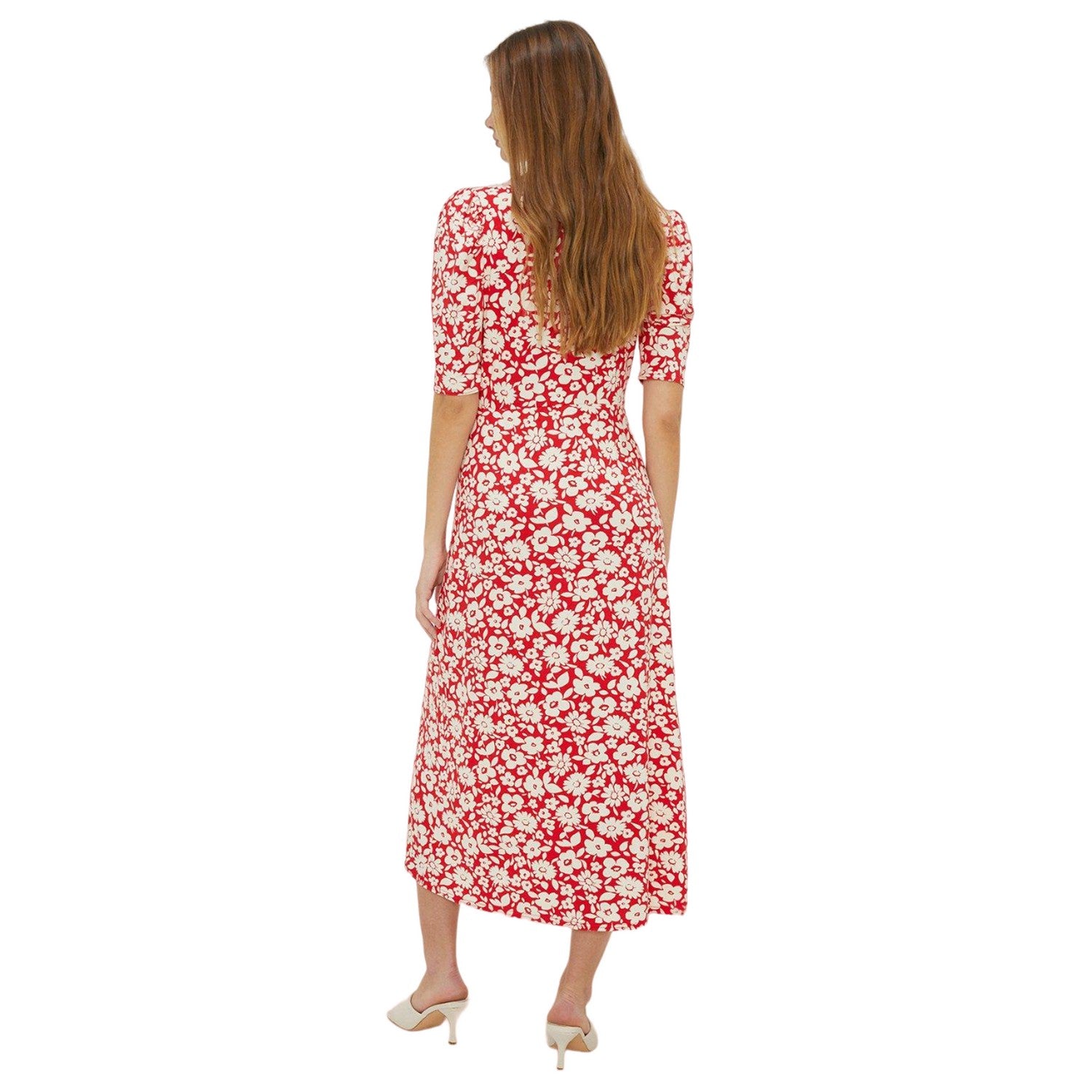 Red - Back - Dorothy Perkins Womens-Ladies Floral Wrap Ruched Midi Dress