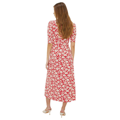 Red - Back - Dorothy Perkins Womens-Ladies Floral Wrap Ruched Midi Dress
