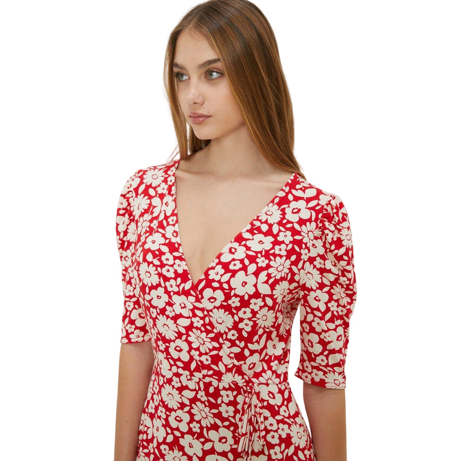 Red - Side - Dorothy Perkins Womens-Ladies Floral Wrap Ruched Midi Dress