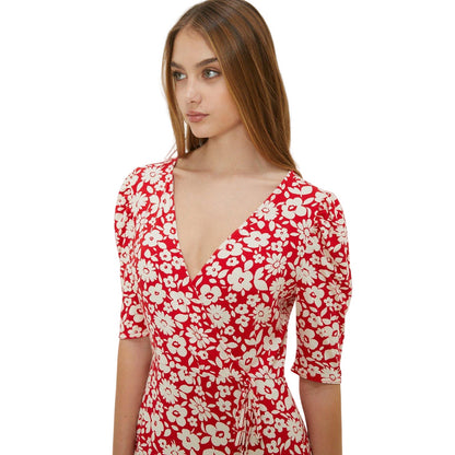 Red - Side - Dorothy Perkins Womens-Ladies Floral Wrap Ruched Midi Dress