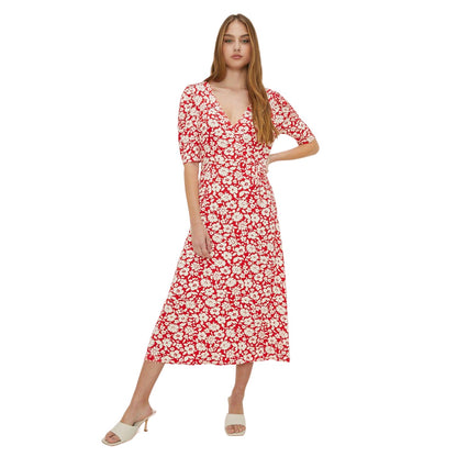 Red - Front - Dorothy Perkins Womens-Ladies Floral Wrap Ruched Midi Dress
