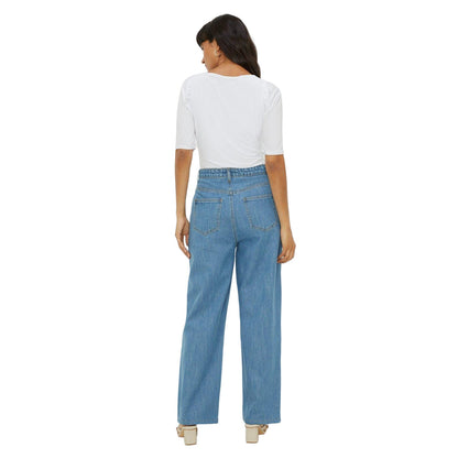Mid Wash - Front - Dorothy Perkins Womens-Ladies High Waist Wide Leg Jeans