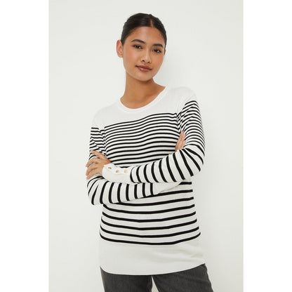 Ivory - Front - Dorothy Perkins Womens-Ladies Stripe Buttoned Cuff Petite Jumper