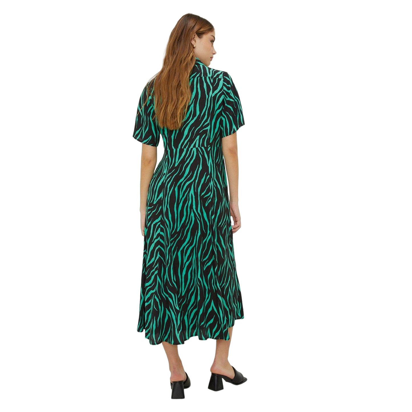 Black - Back - Dorothy Perkins Womens-Ladies Zebra Print Midi Angel Sleeve Shirt Dress