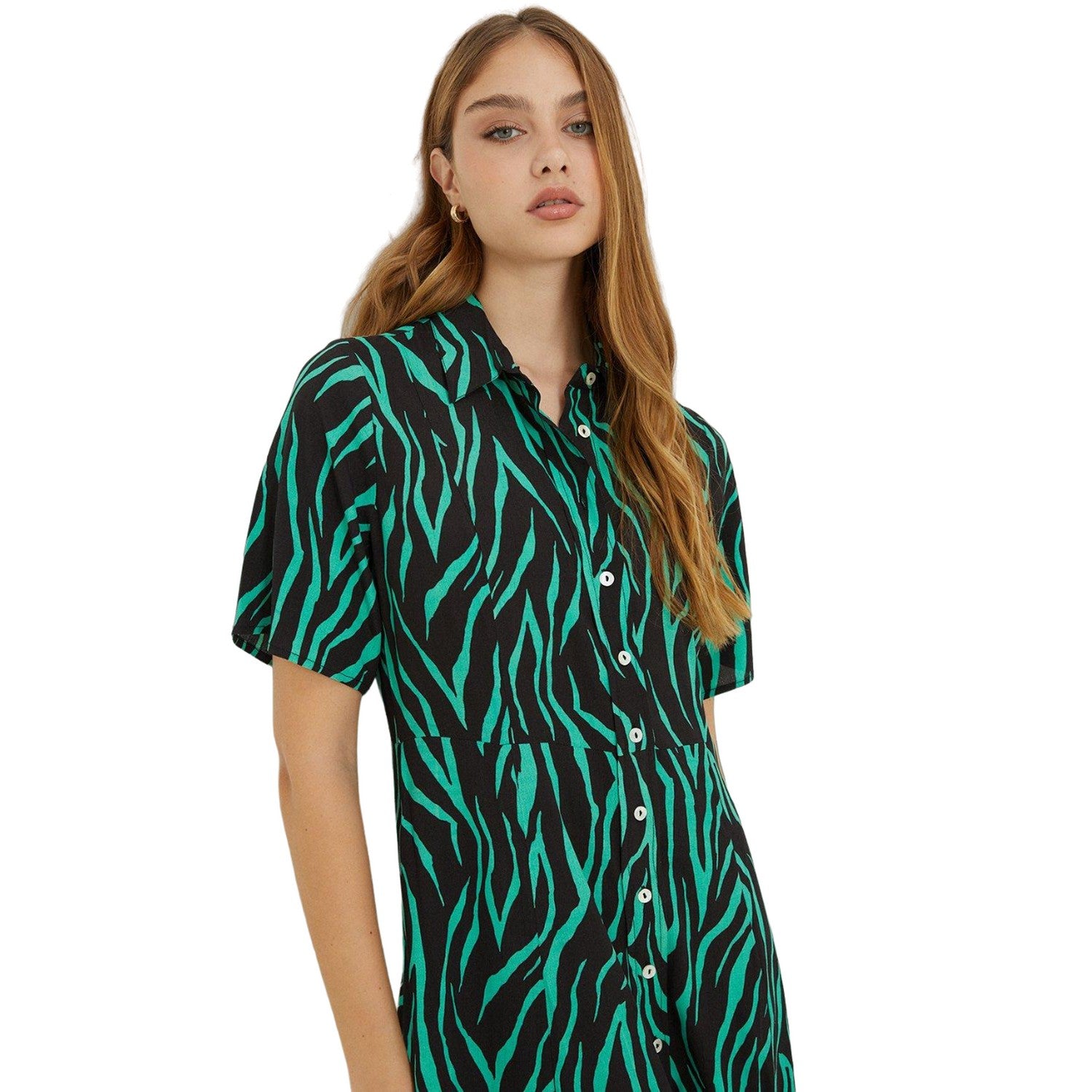 Black - Side - Dorothy Perkins Womens-Ladies Zebra Print Midi Angel Sleeve Shirt Dress