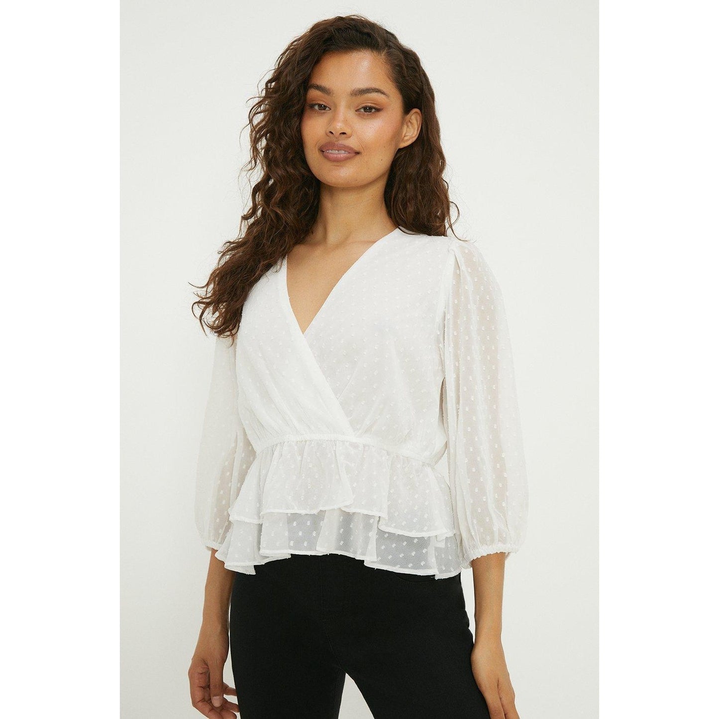 White - Front - Dorothy Perkins Womens-Ladies Chiffon Wrap Petite Blouse