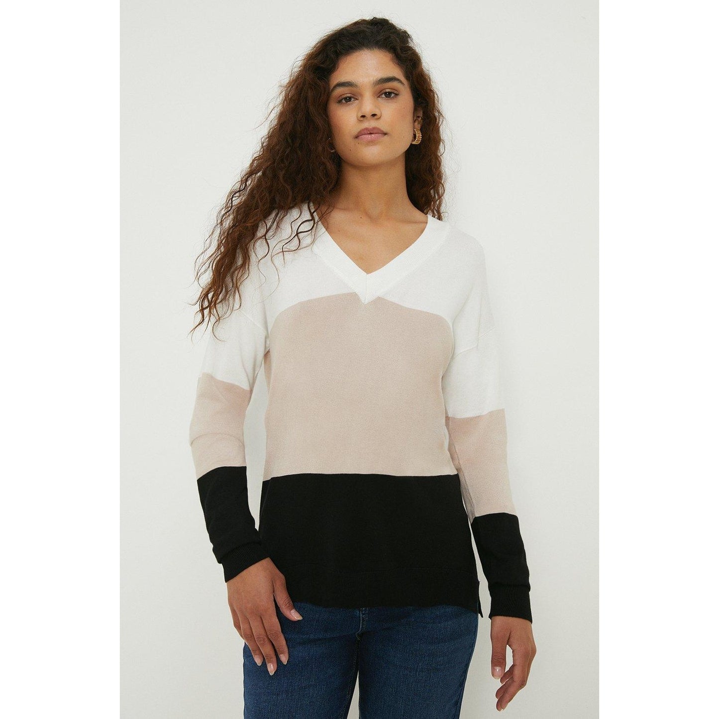 Stone-Black-White - Front - Dorothy Perkins Womens-Ladies Stripe Side Split Hem Tall Sweatshirt