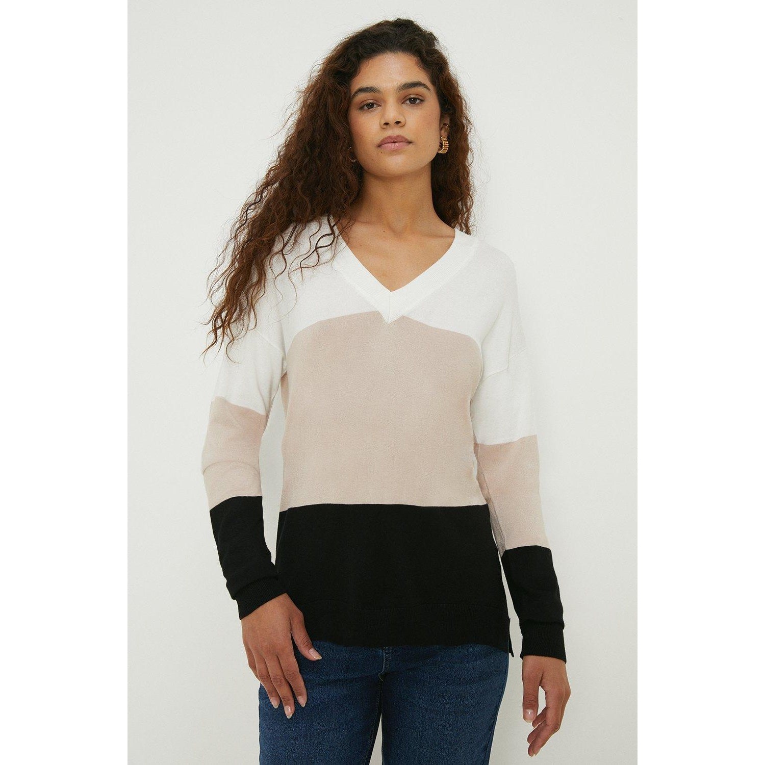 Stone-Black-White - Front - Dorothy Perkins Womens-Ladies Stripe Side Split Hem Tall Sweatshirt