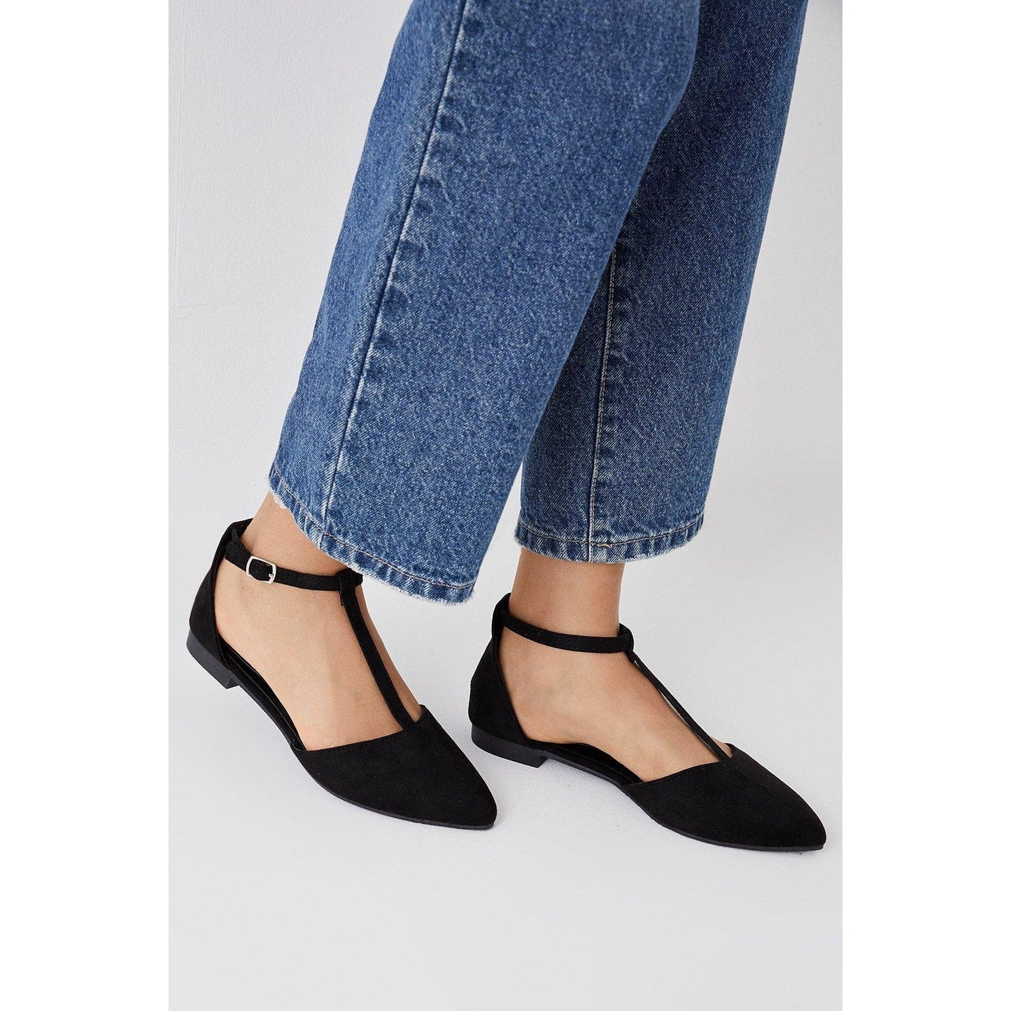 Natural Black - Front - Dorothy Perkins Womens-Ladies Pip T-Bar Ballerina Flats