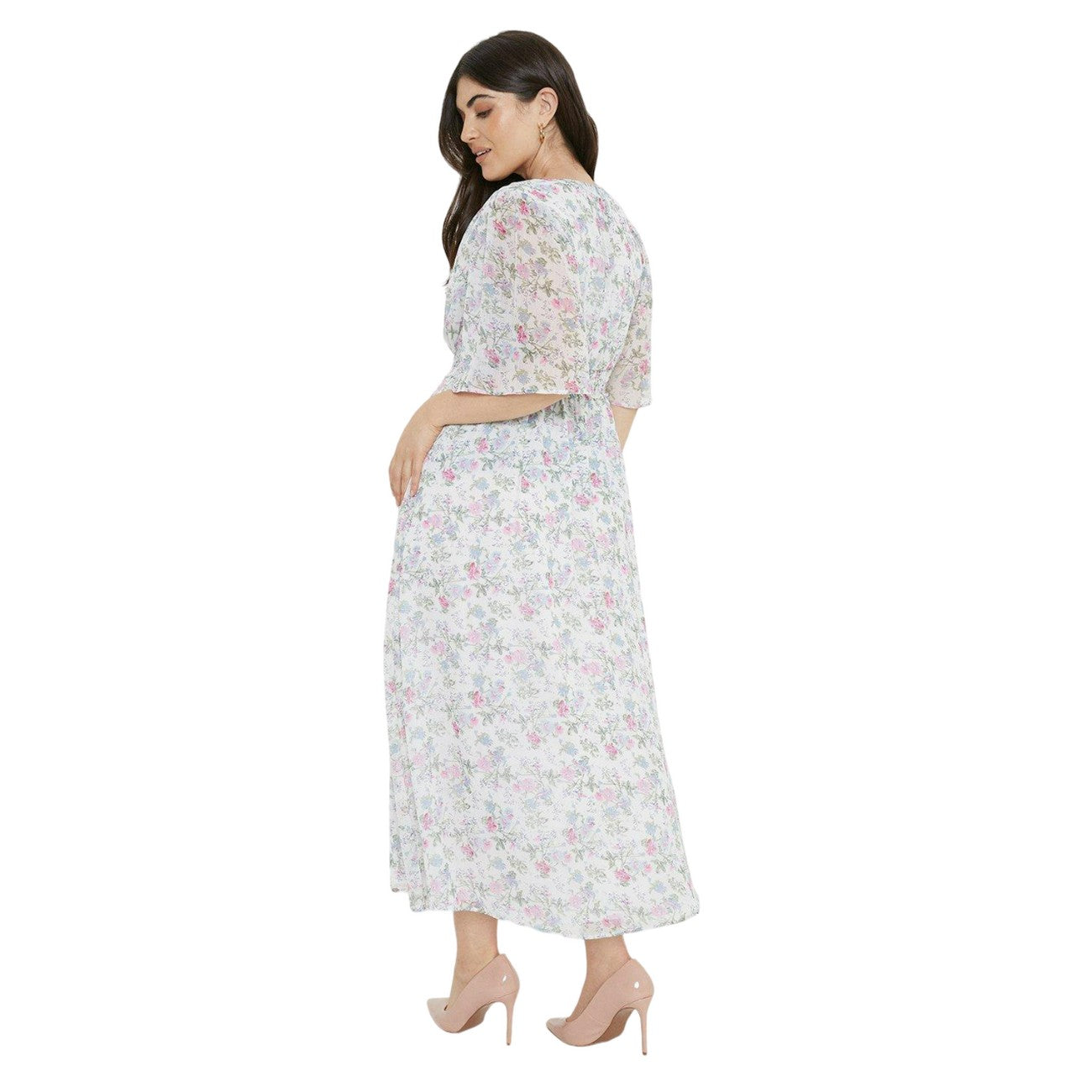 Ivory - Back - Dorothy Perkins Womens-Ladies Chiffon Wrap Plus Midi Dress