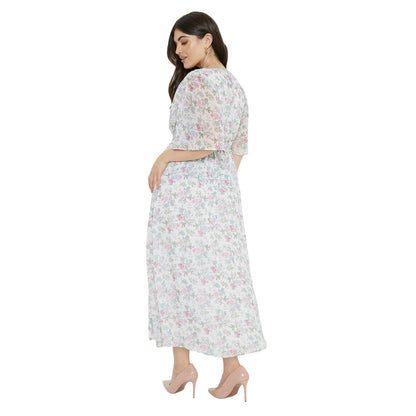 Ivory - Back - Dorothy Perkins Womens-Ladies Chiffon Wrap Plus Midi Dress