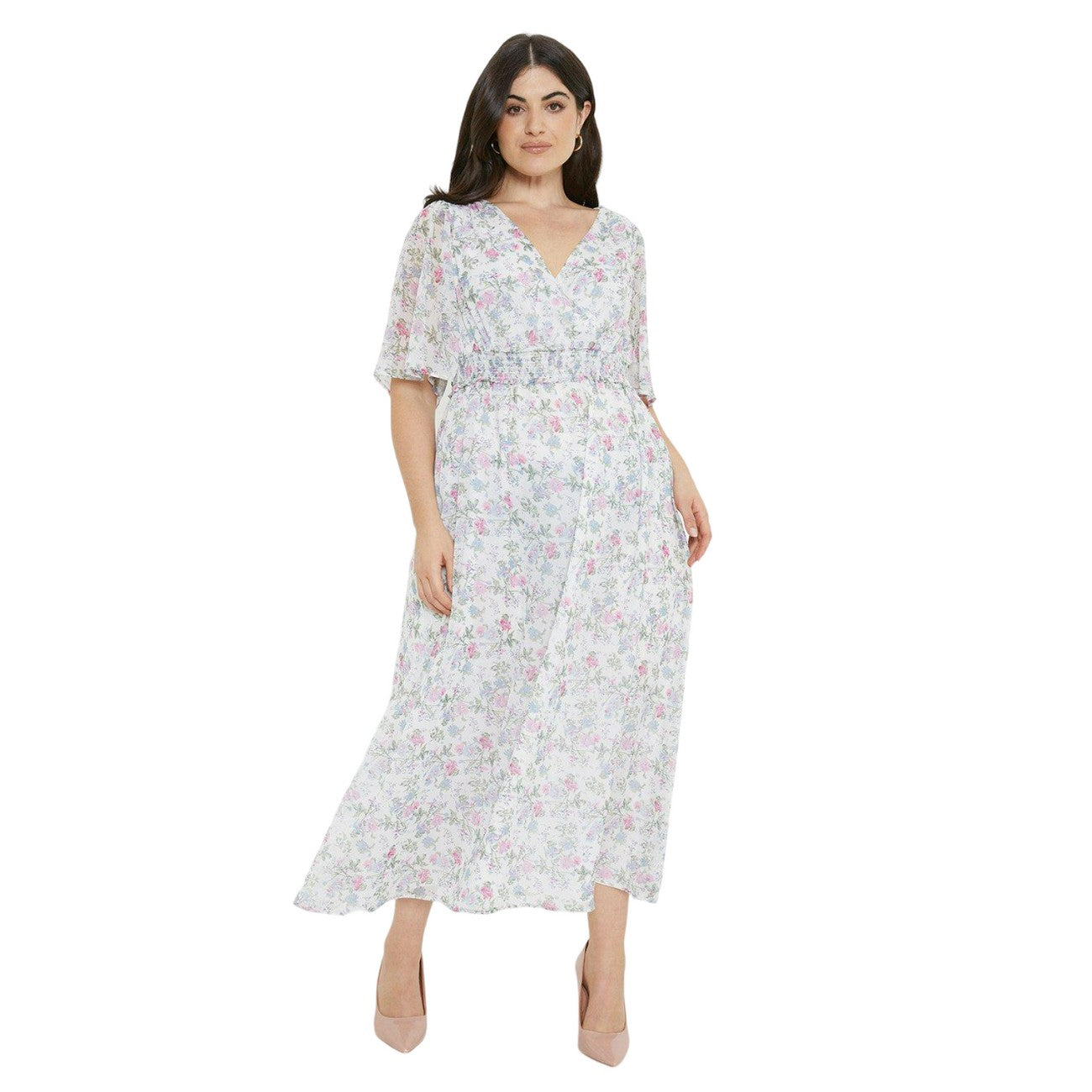 Ivory - Front - Dorothy Perkins Womens-Ladies Chiffon Wrap Plus Midi Dress