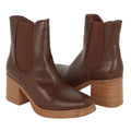 Brown - Back - Faith Womens-Ladies Alberta Square Toe Stack Heel Ankle Boots