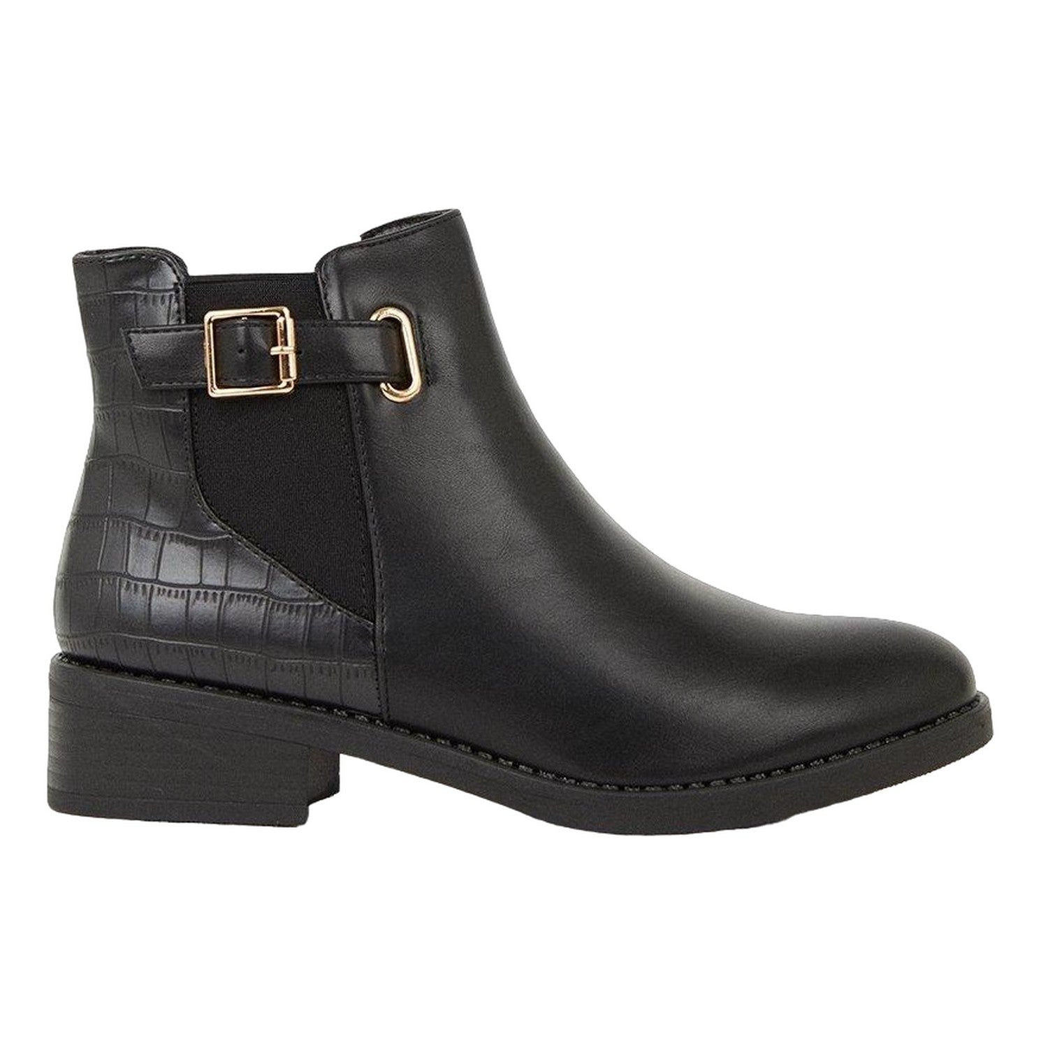 Black - Back - Good For The Sole Womens-Ladies Marlie Buckle Detail Ankle Boots