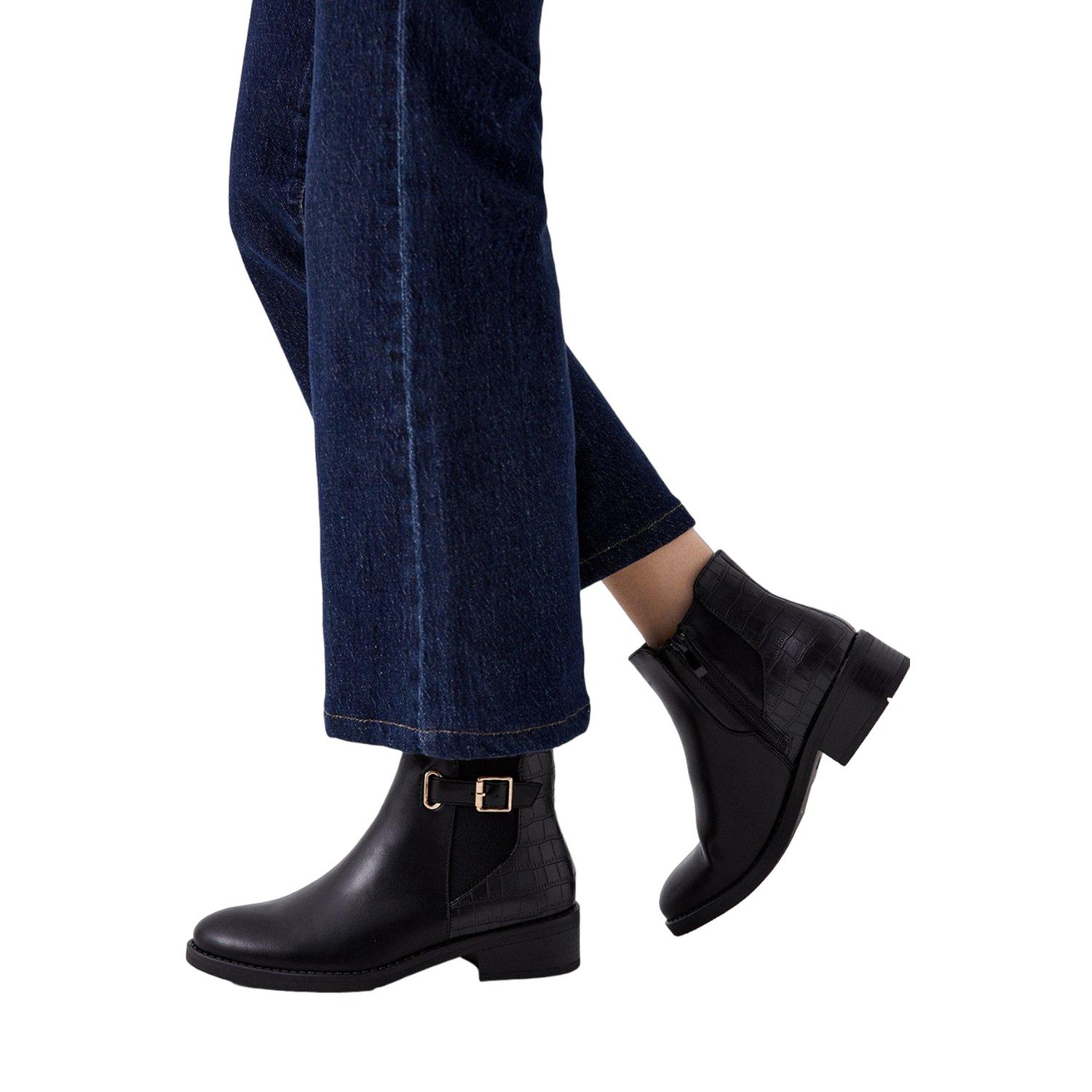 Black - Side - Good For The Sole Womens-Ladies Marlie Buckle Detail Ankle Boots