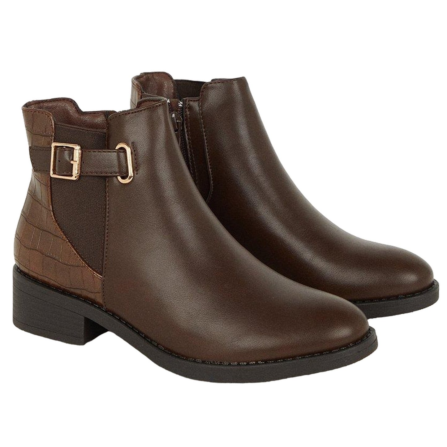 Brown - Front - Good For The Sole Womens-Ladies Marlie Buckle Detail Ankle Boots