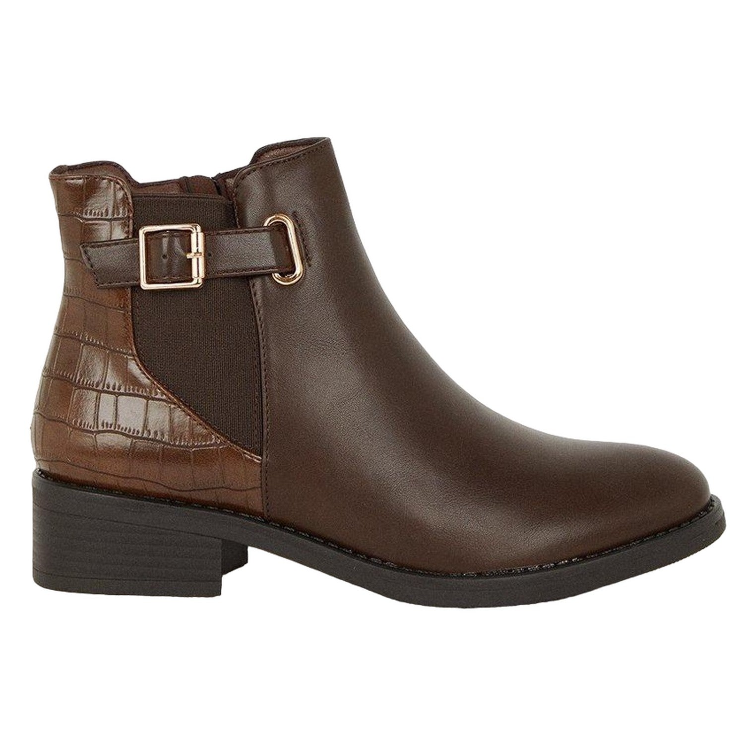 Brown - Back - Good For The Sole Womens-Ladies Marlie Buckle Detail Ankle Boots