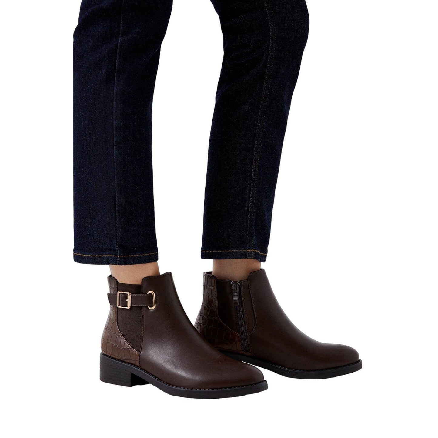 Brown - Side - Good For The Sole Womens-Ladies Marlie Buckle Detail Ankle Boots