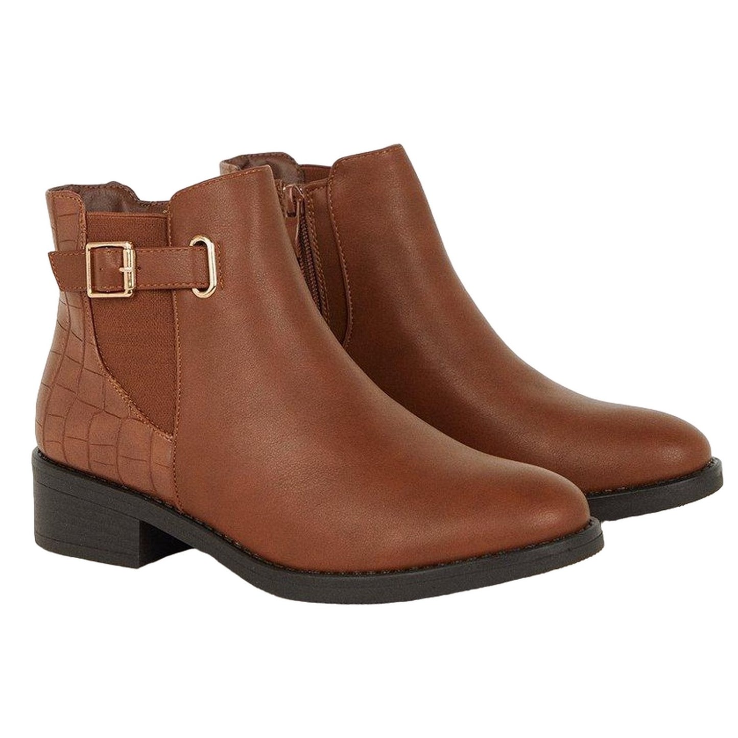 Tan - Front - Good For The Sole Womens-Ladies Marlie Buckle Detail Ankle Boots