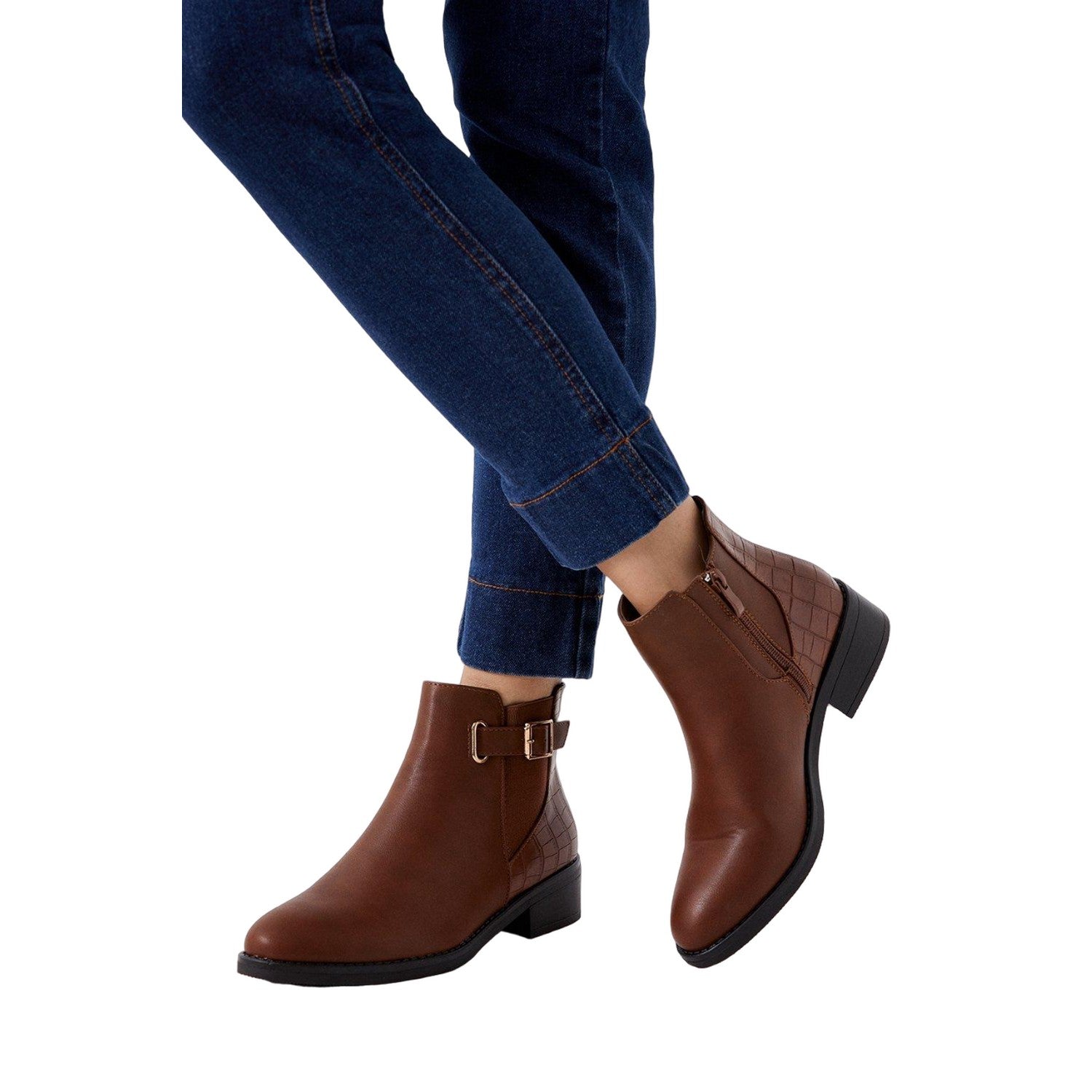 Tan - Side - Good For The Sole Womens-Ladies Marlie Buckle Detail Ankle Boots
