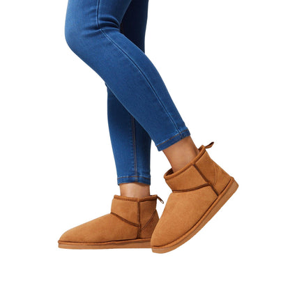 Tan - Side - Dorothy Perkins Womens-Ladies Mae Faux Sheepskin Ankle Boots