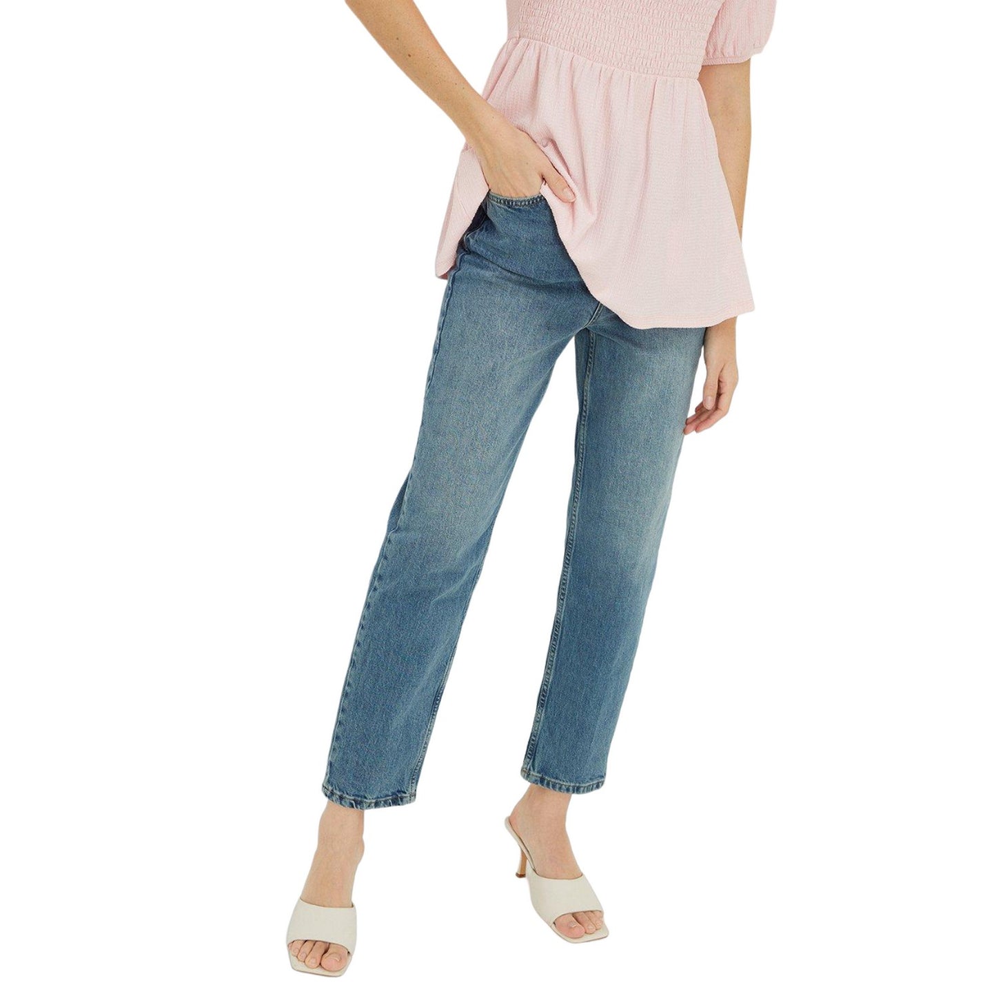 Mid Wash - Front - Dorothy Perkins Womens-Ladies Cropped Tall Slim Mom Jeans