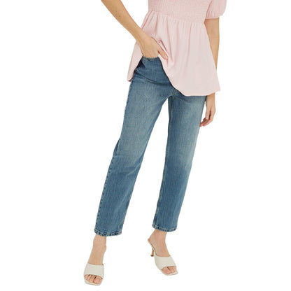 Mid Wash - Front - Dorothy Perkins Womens-Ladies Cropped Tall Slim Mom Jeans
