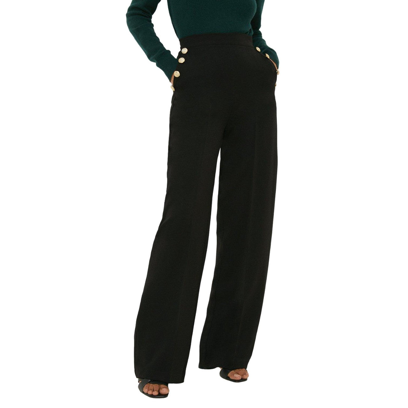 Black - Front - Dorothy Perkins Womens-Ladies Button Detail Wide Leg Trousers