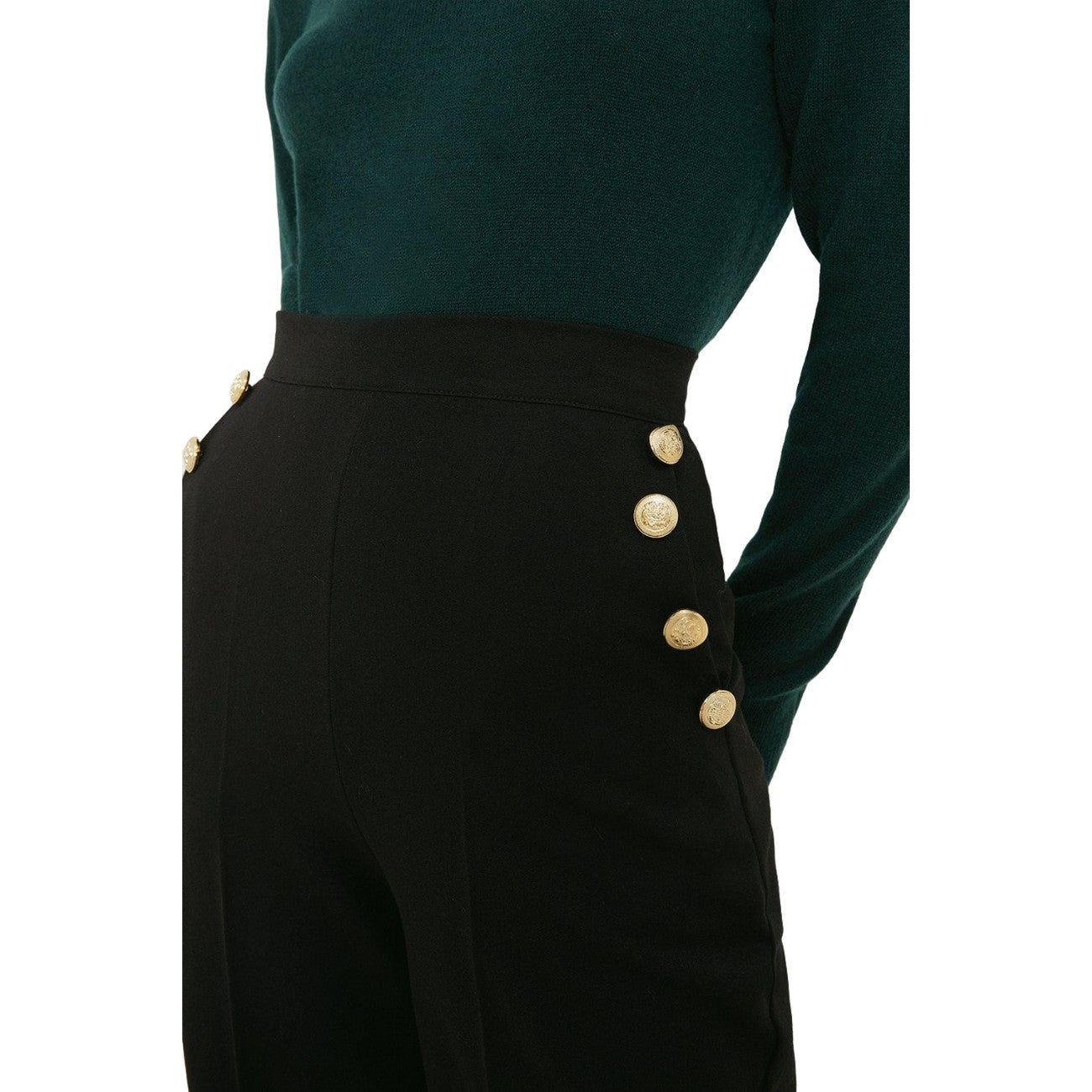 Black - Side - Dorothy Perkins Womens-Ladies Button Detail Wide Leg Trousers