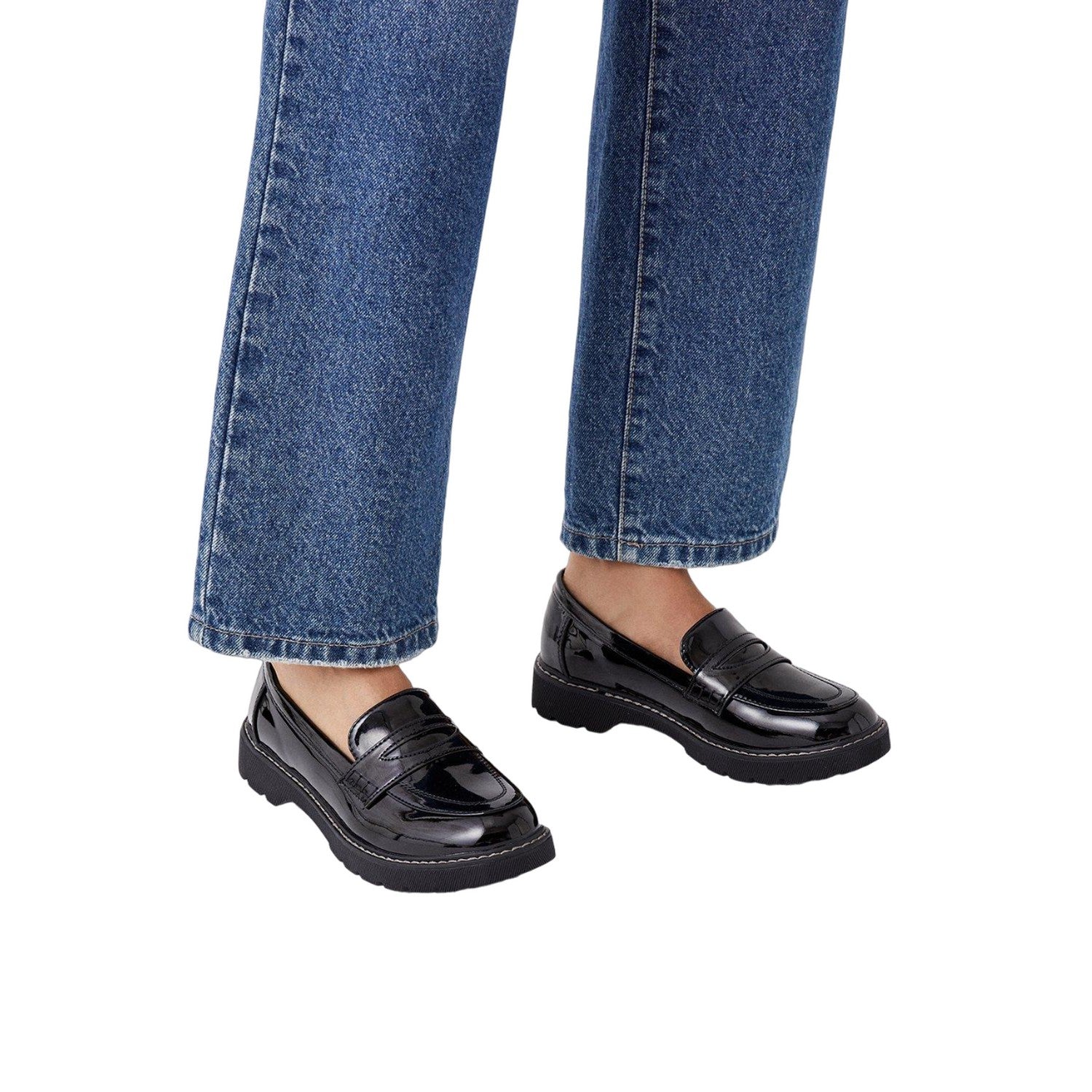 True Black - Side - Dorothy Perkins Womens-Ladies Lucy Patent PU Slip-on Loafers