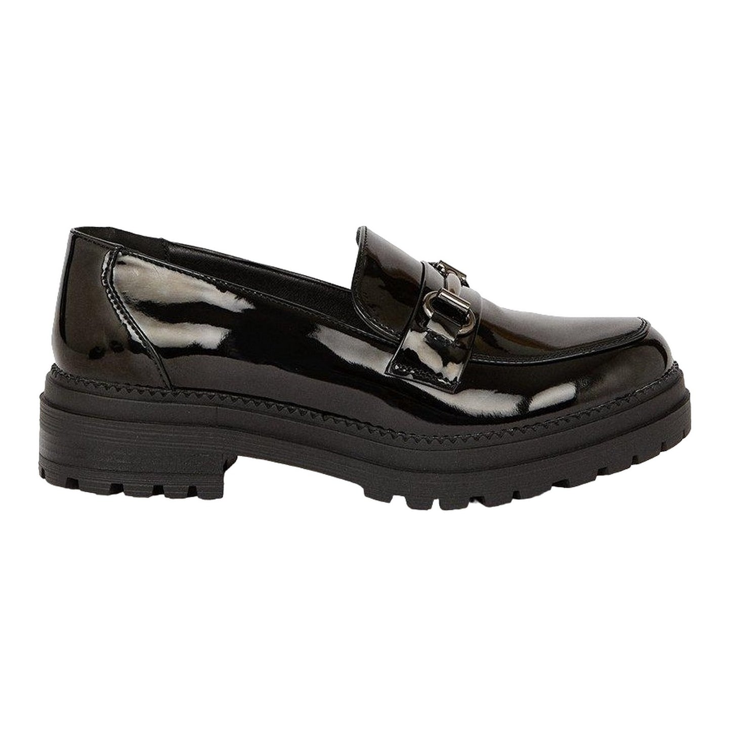 True Black - Back - Dorothy Perkins Womens-Ladies Liza Patent PU Chunky Heel Loafers