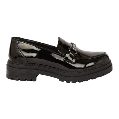 True Black - Back - Dorothy Perkins Womens-Ladies Liza Patent PU Chunky Heel Loafers
