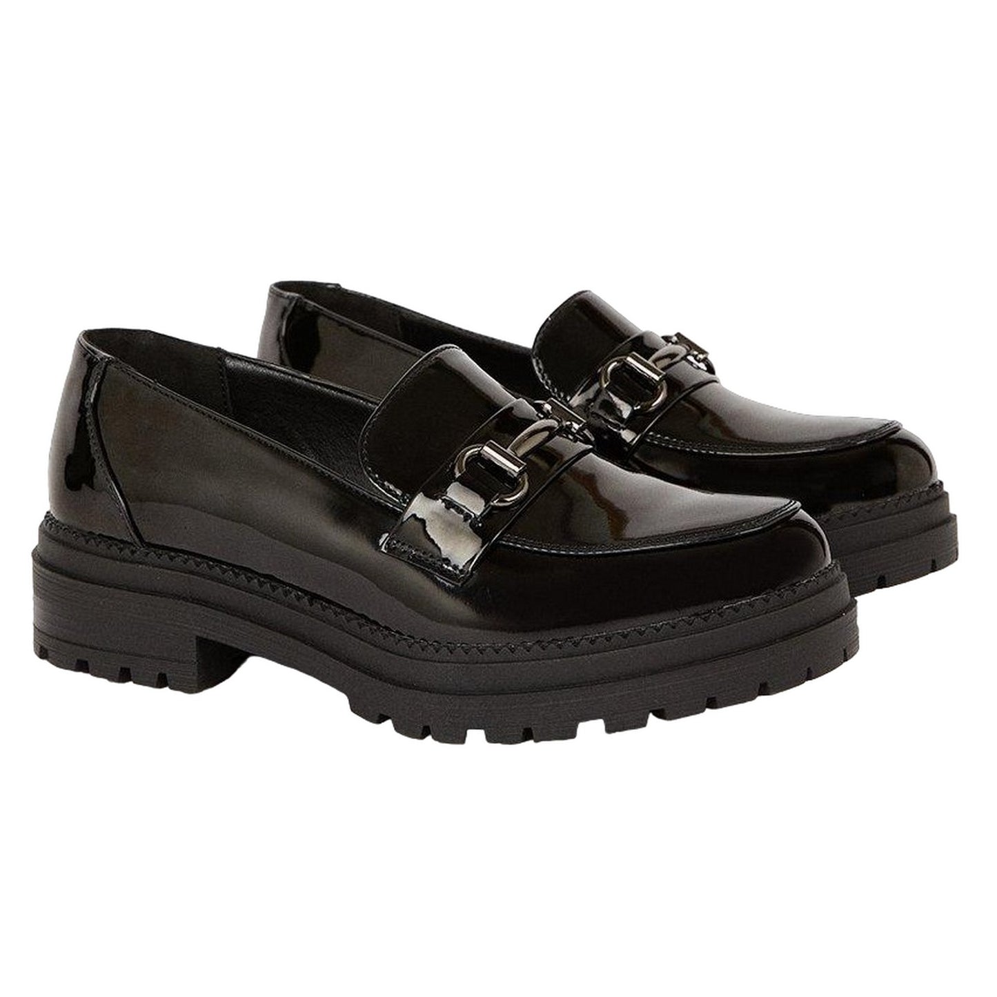 True Black - Front - Dorothy Perkins Womens-Ladies Liza Patent PU Chunky Heel Loafers