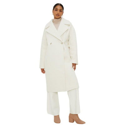 Cream - Front - Dorothy Perkins Womens-Ladies Bouclé Double-Breasted Coat