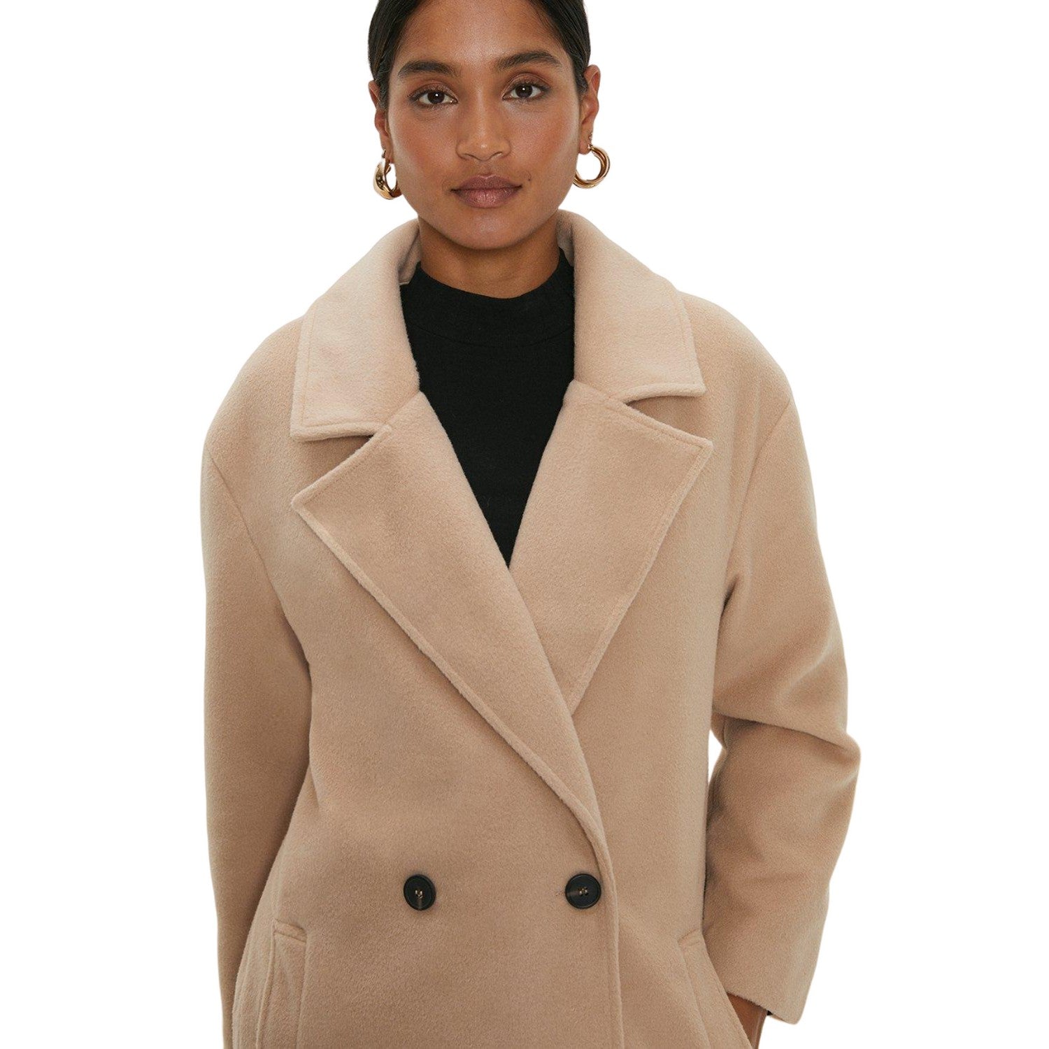 Camel - Side - Dorothy Perkins Womens-Ladies Double-Breasted Longline Coat